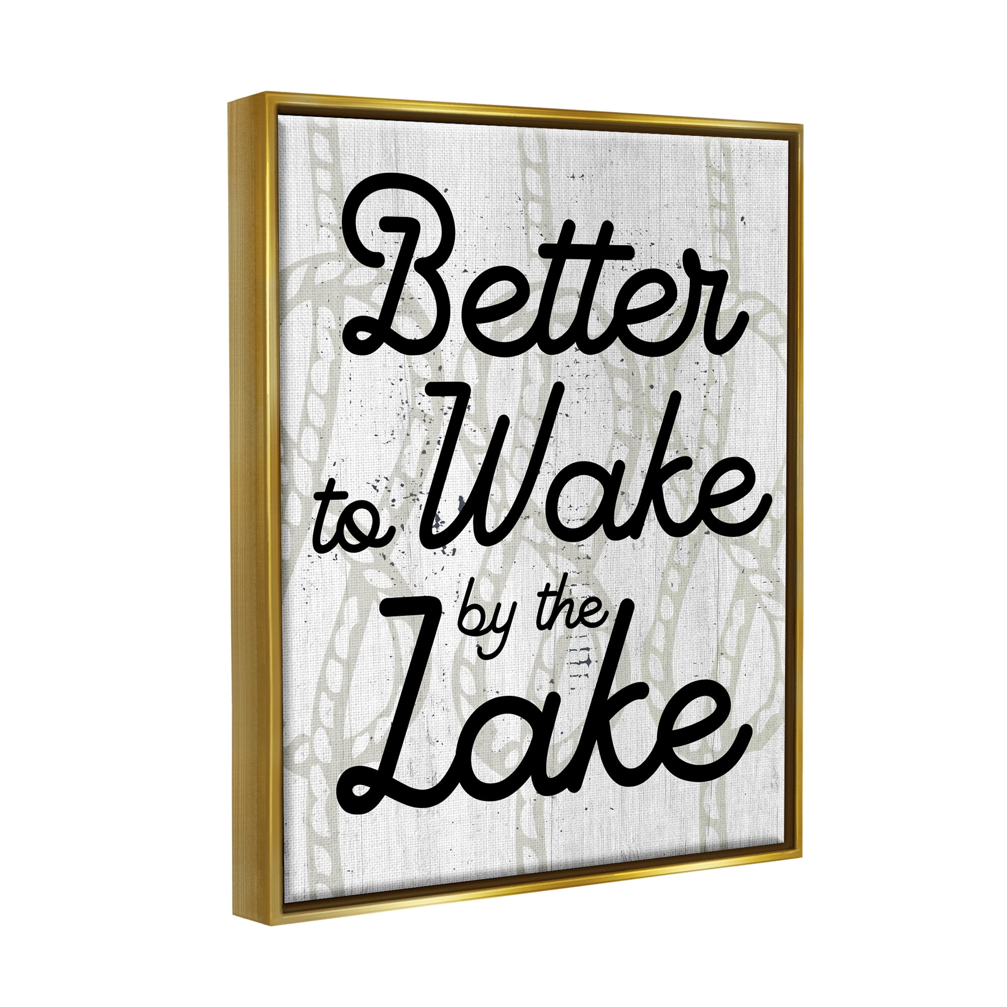 Stupell Industries Lake Phrase on Rope Pattern Inspirational Painting Gold Floater Framed Art Print Wall Art, 17 x 21