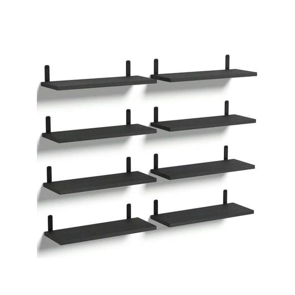 Floating Shelves Set Of 8, Rustic Hanging Wood Shelves For Wall Decor, Wall Mounted Shelves For Storage Bedroom, Bathroom, Living Room - Carbonized Black