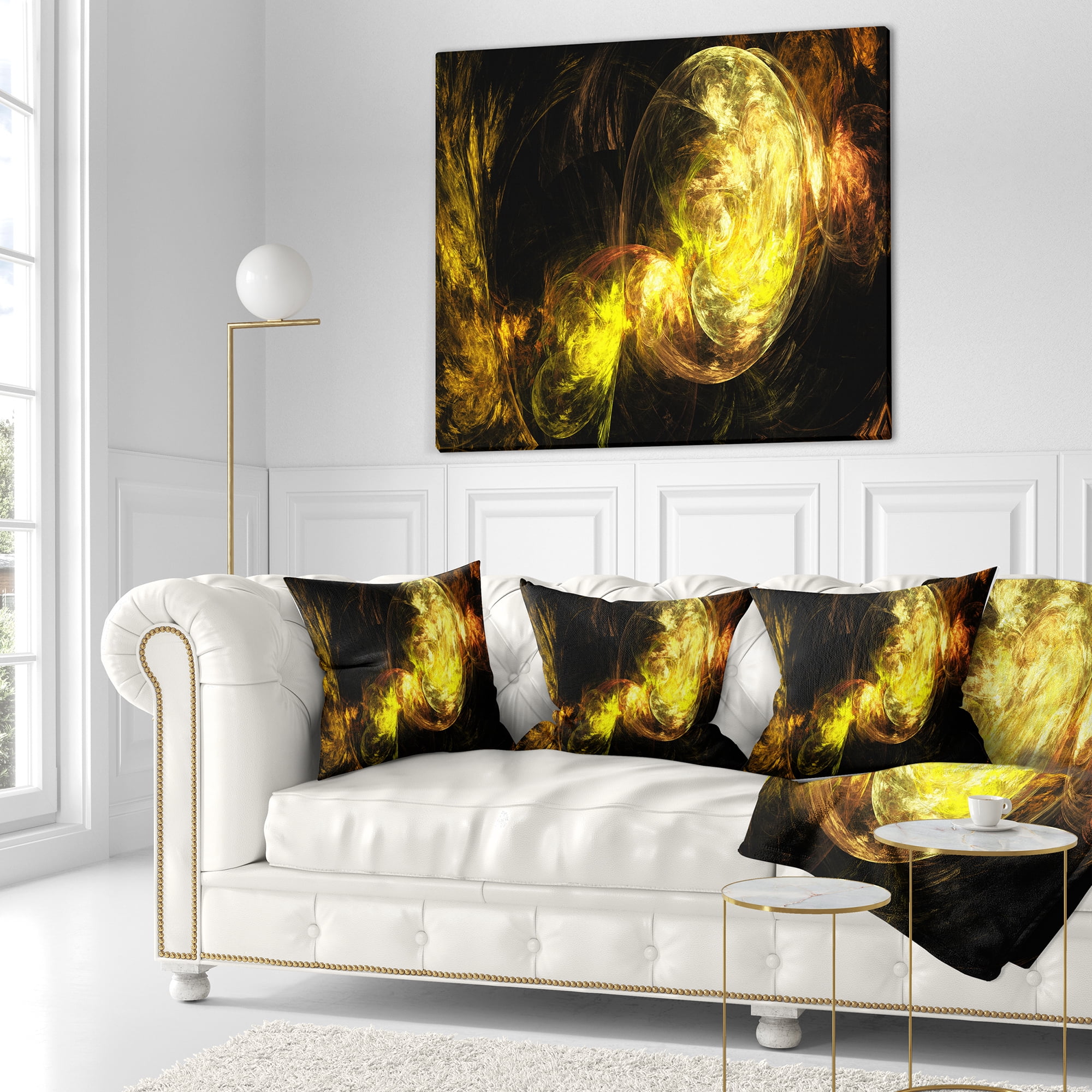 Designart Colored Smoke Golden - Abstract Throw Pillow - 16x16