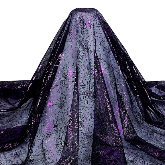 Purple Spider Web Pattern Tulle Fabric 3.5 Yards Wide Double-Sided Foil Fabric Silver Mesh Fabrics Decoration Fabrics 2.2 Yards