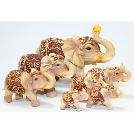 Feng Shui Set of 7 ~ Vintage Elephant Family Statues Wealth Lucky Figurines Home Decor Housewarming Congratulatory (Best Compass For Feng Shui)