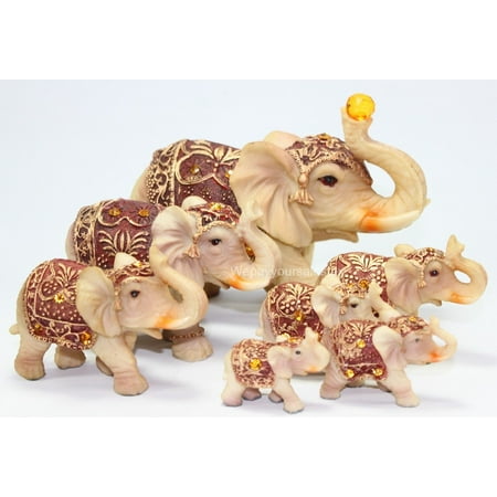 Elephant Family Figurine - Feng Shui Set of 7 ~ Vintage Elephant Family Statues Wealth Lucky Figurines Home Decor Housewarming Congratulatory Gift