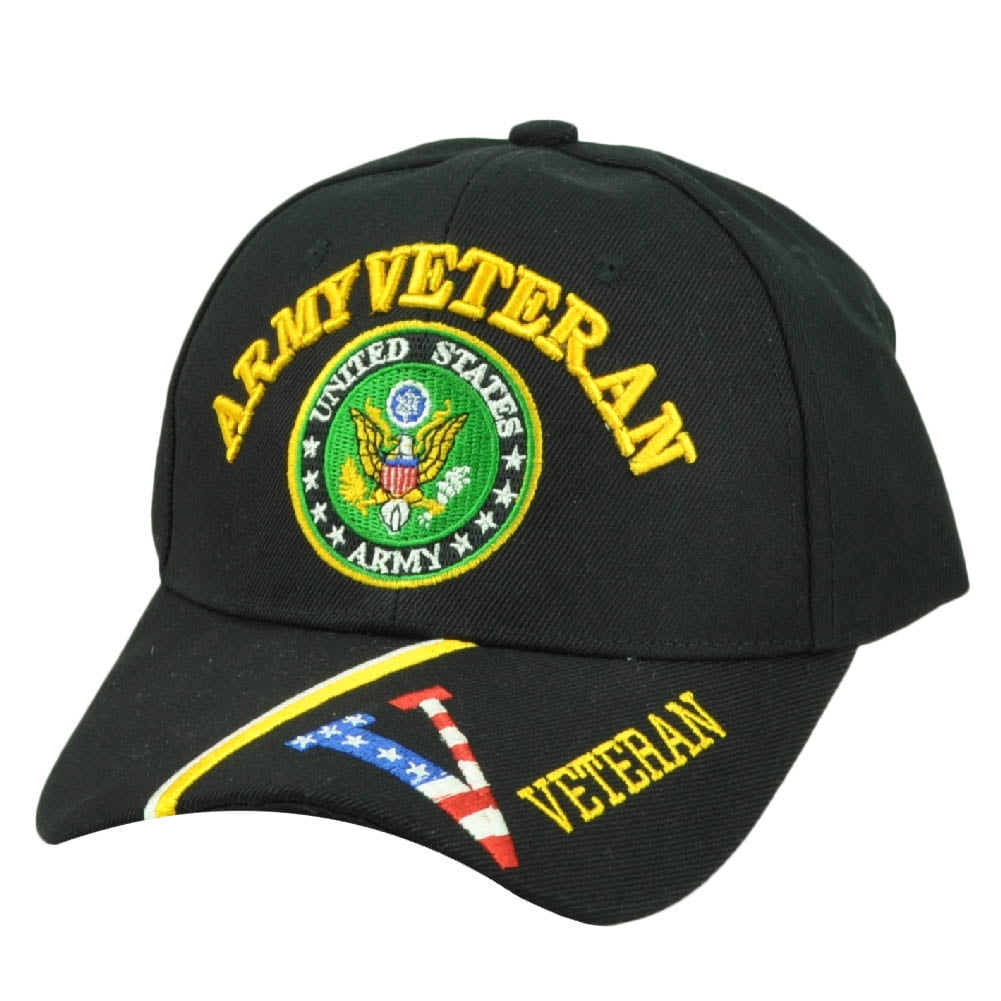 United States US Army Veteran Military Black Hat Cap Adjustable Striped