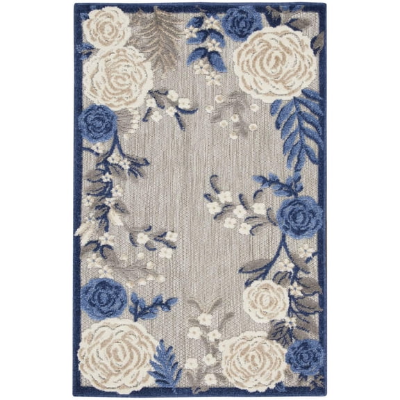 HomeRoots 527634 3 x 4 ft. Blue & Orange Power Loom Floral Rectangle Area Rug