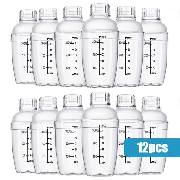 12 Pcs Plastic Cocktail Shaker Set, 12-Oz Drink Shaker With Strainer & Measuring Jigger Set, Transparent Cocktail Shaker Mixing Tool for Home Bar, Kitchen, Cafe, Bar Party Drink Mixer