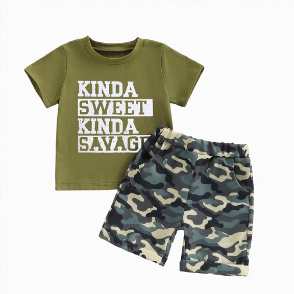 newwalpole Toddler Kids Baby Boy Summer Clothes 1T 2T 3T 4T 5T Boys Outfit Short Sleeve Shirt Top Camouflage Shorts Set (Dark Green,2-3 Years)
