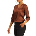 thumbnail image 4 of INSPIRE CHIC Women's Satin Blouse Casual Solid Long Sleeve V Neck Top Shirts XL Brown, 4 of 6