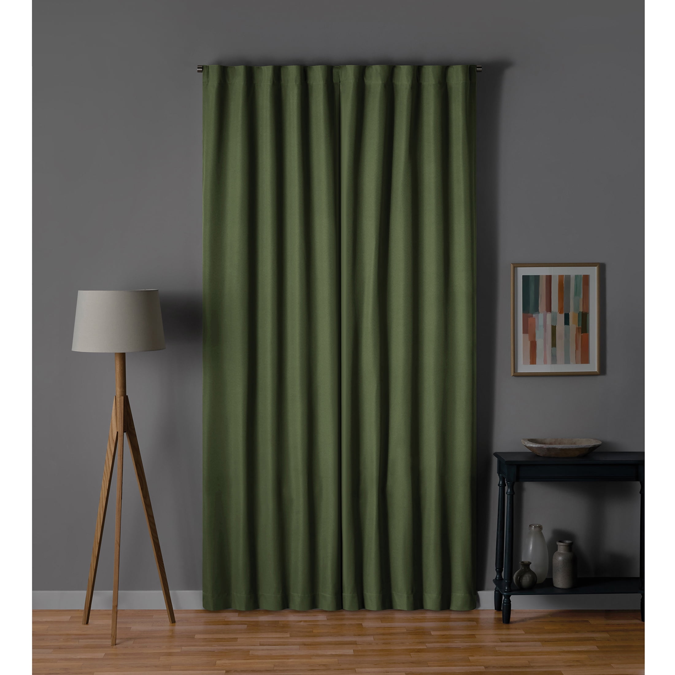 Mainstays Green Solid Blackout Rod Pocket with Back Tabs Curtain Panel Pair, Set of 2, 30" W x 95" L