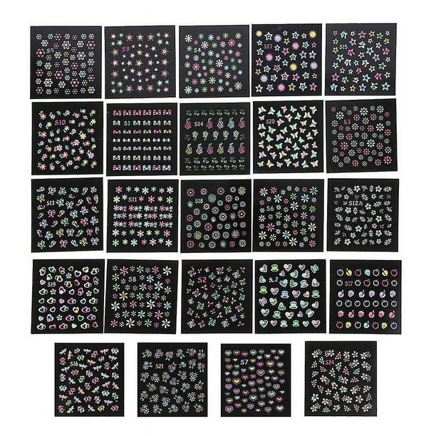 24 hojas de pegatinas luminosas para uñas.