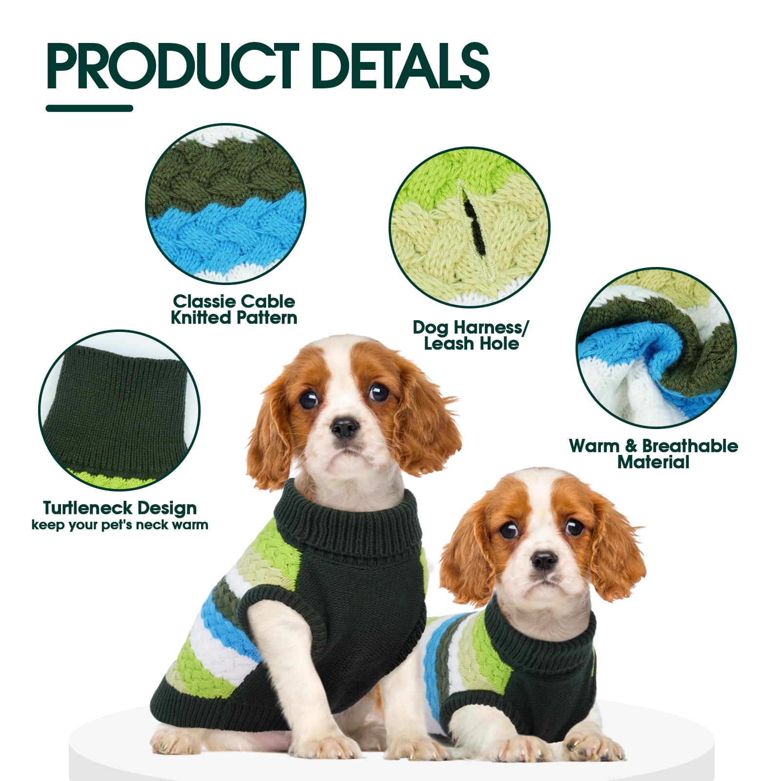 Kuoser Dog Sweater Warm Pet Knitwear Soft Winter Clothes for Dogs and Cats, Green, XL