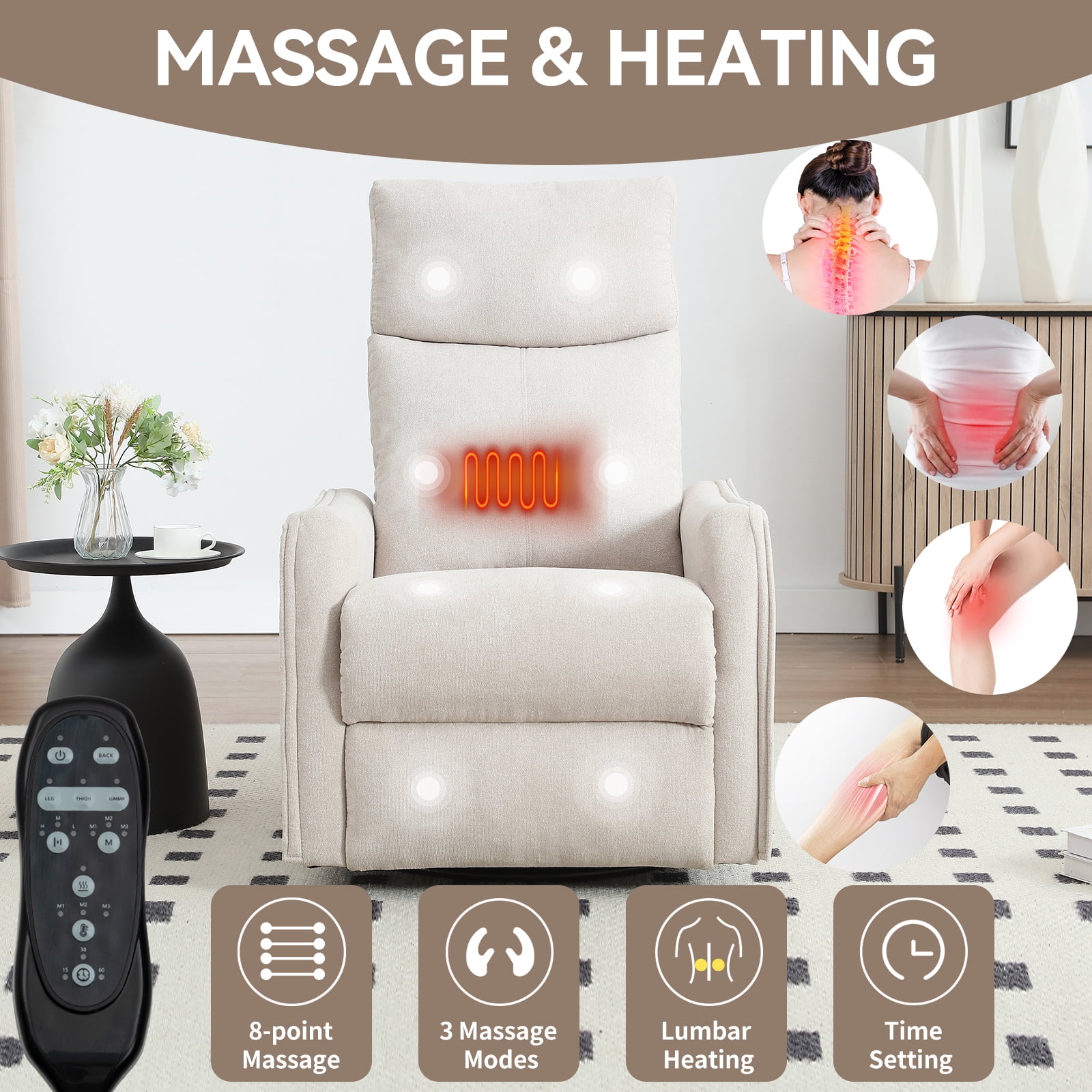 Segmart 360° Swivel & Rocker Recliner Chair with Massage & Lumbar Heat- Manual Recliner, Fabric Lounge Chair for Living Room