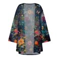 thumbnail image 4 of HCYSFG Womens Leaf Print Kimono Cardigan Open Front Short Sleeve Lightweight Sheer Loose Fit Beach Cover Up Summer Layering Tops, 4 of 5