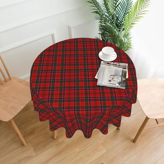 Tablecloth Round, Clan Munro Bright Red Scottish Tartan Washable Table Cover for Farmhouse Kitchen Dining Picnic Party Indoor Outdoor Table Mats 60 inch