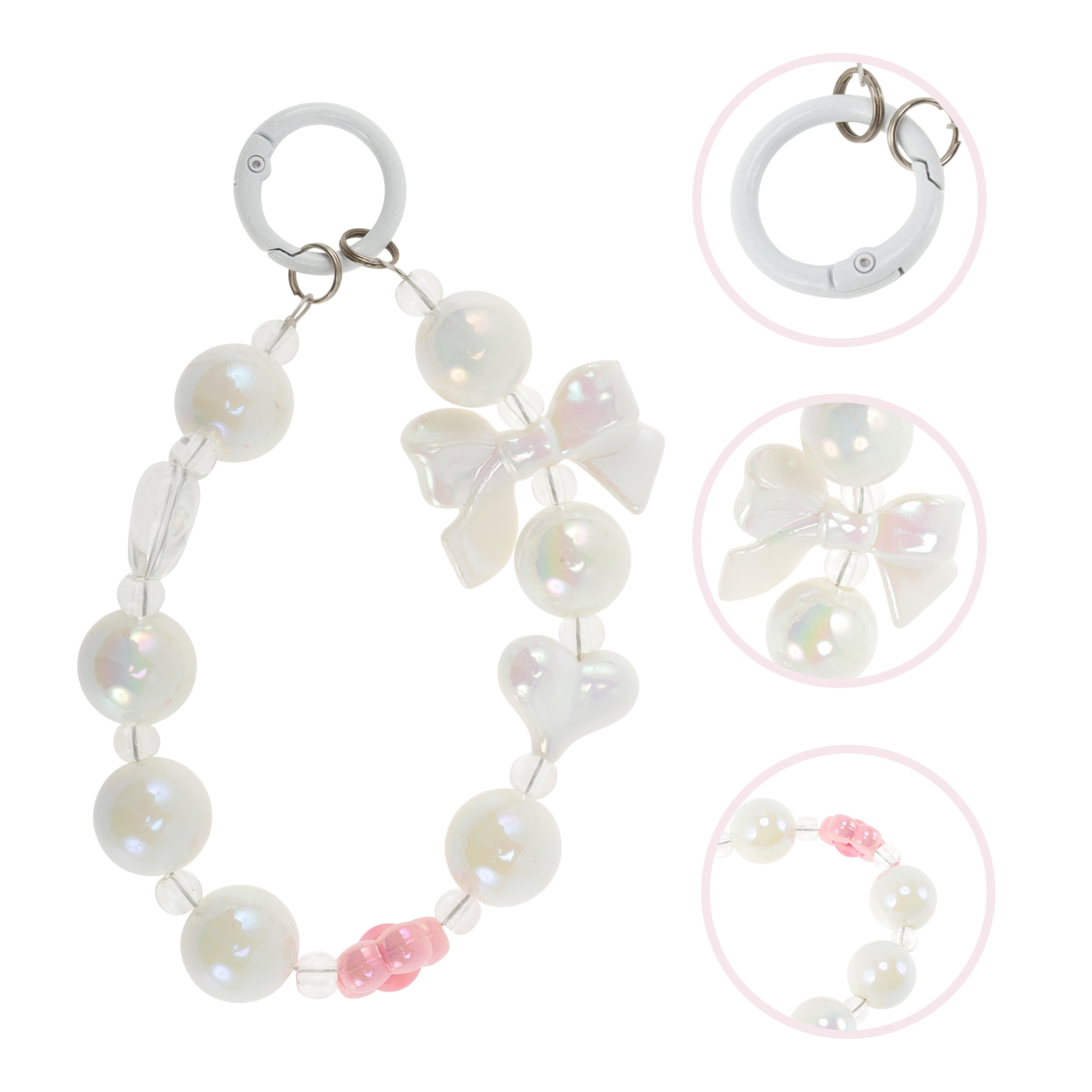 Unique Bargains Heart-Shaped Bow Phone Charm 1 Piece White