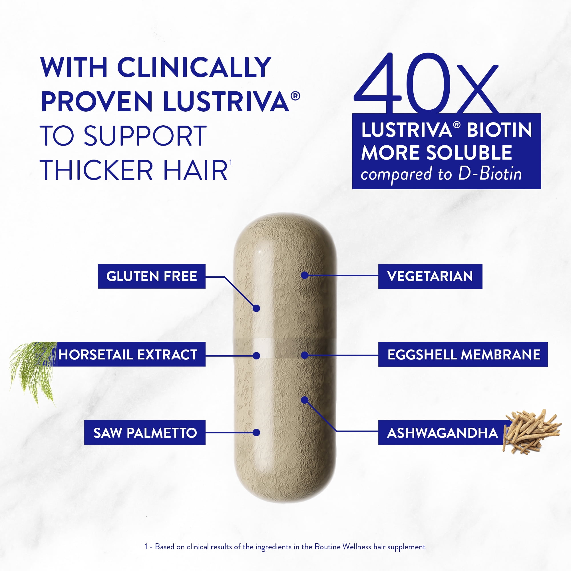 Routine Wellness Hair Growth Supplement - Clinically Tested for Thicker, Fuller Hair - Reduces Wrinkles, Fine Lines - Gluten Free, Ideal for Women & Men with Thinning Hair - 1 Bottle, 30 Day Supply