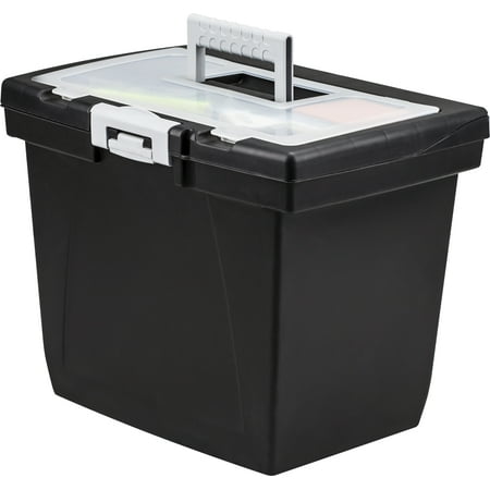 Storex Value Portable File Box + Organizer storage compartment inside the Lid