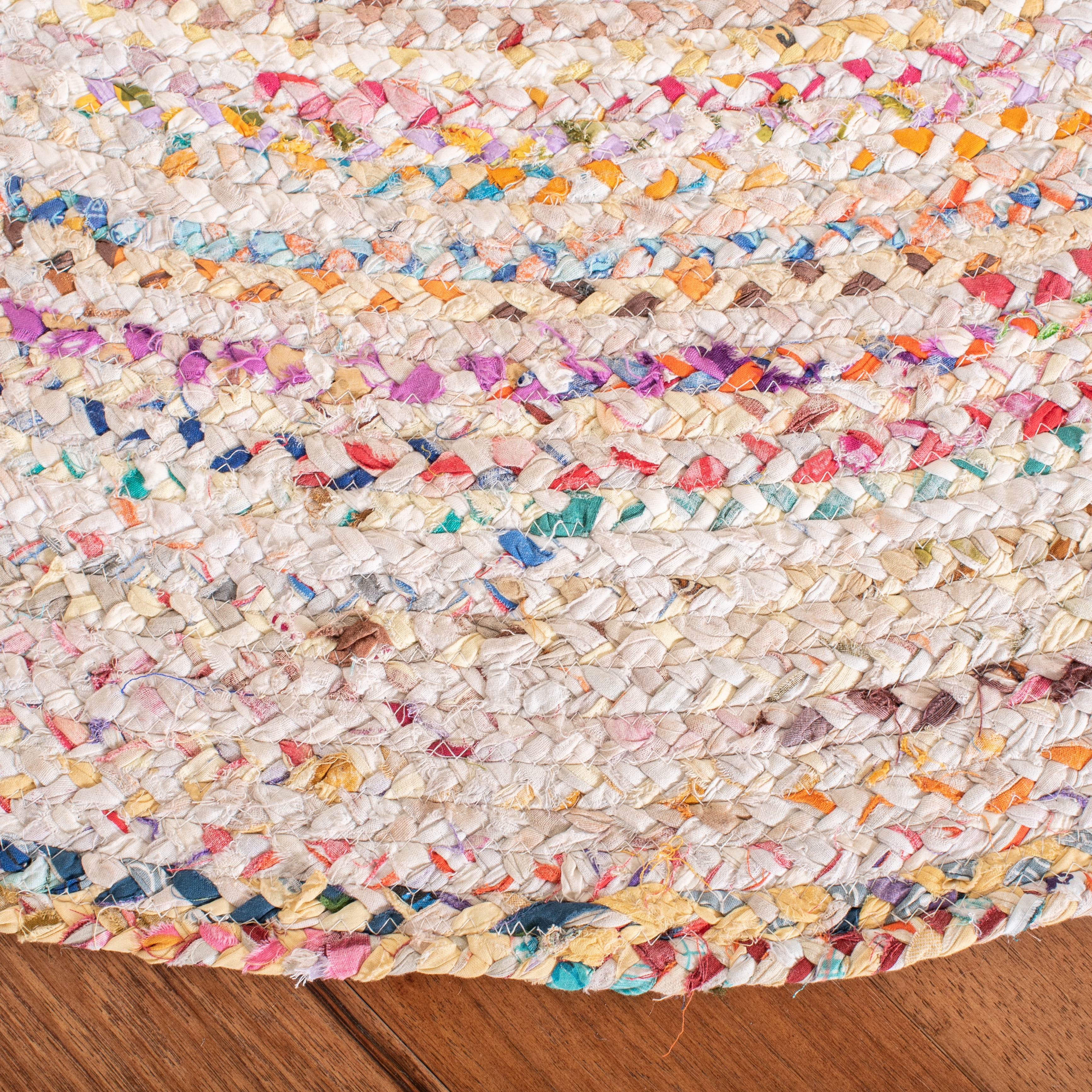SAFAVIEH Braided Daphne Geometric Cotton Reversible Area Rug, Ivory/Multi, 10' x 10' Round
