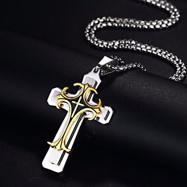 Men's Stainless Steel Cross Pendant Necklace 24inch Chain Religion Jewelry