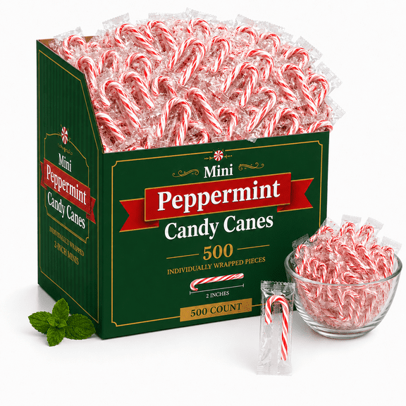 Mini Candy Canes Peppermint Flavored 500 Bulk Pack Individually Wrapped Red White - Christmas Gift Candy Holiday Deco