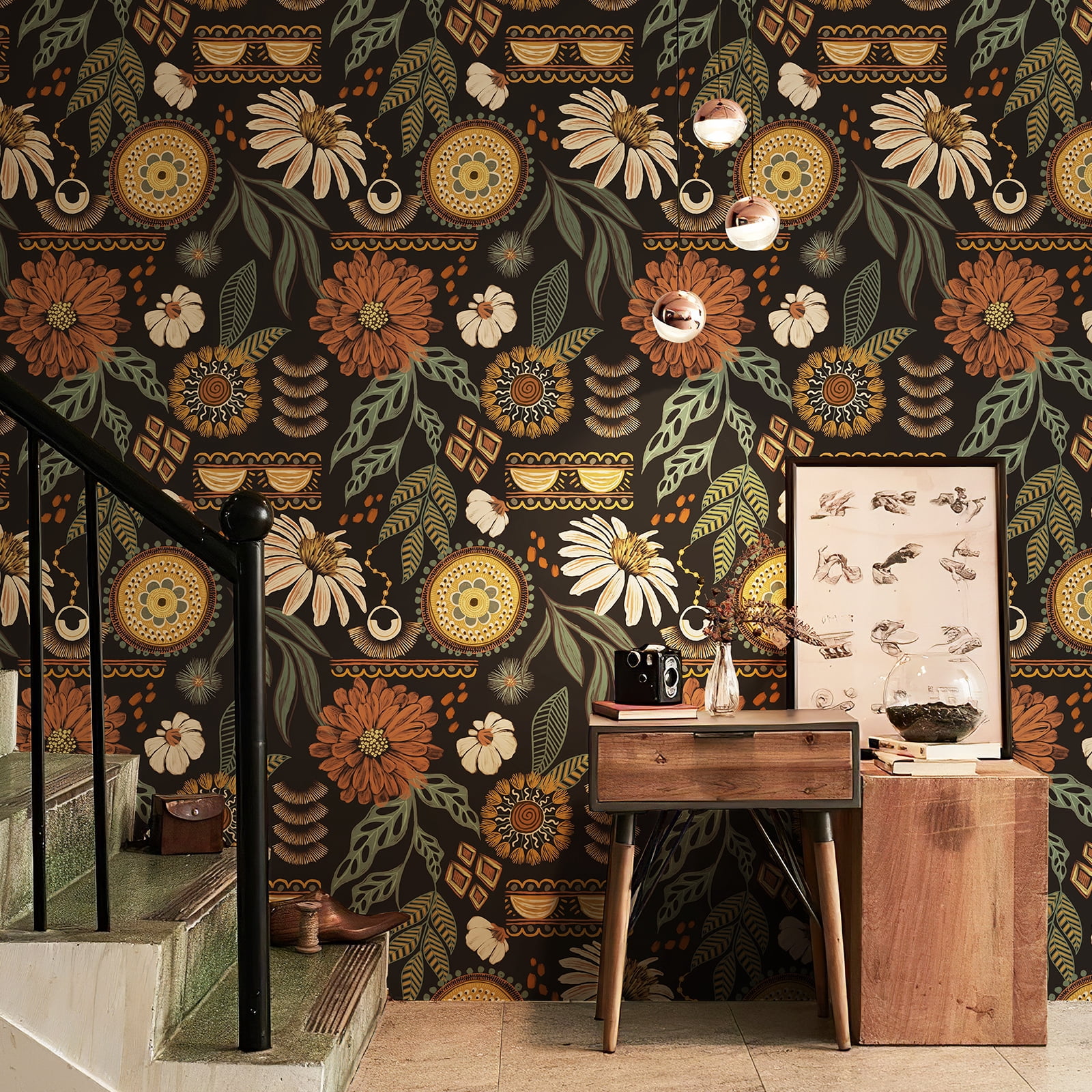 Xiayi Boho Sun Floral Peel and Stick Wallpaper 57.7 Sq. ft