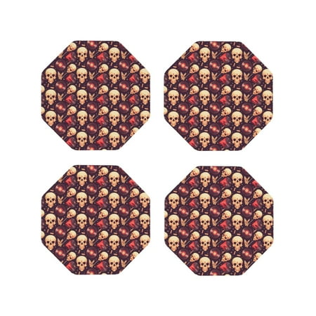 

Matuu cool rock Skull record for Cup Coasters Set of 4 Leather Coasters Desk Coasters for Office Measures 4” x 4”-Octagon