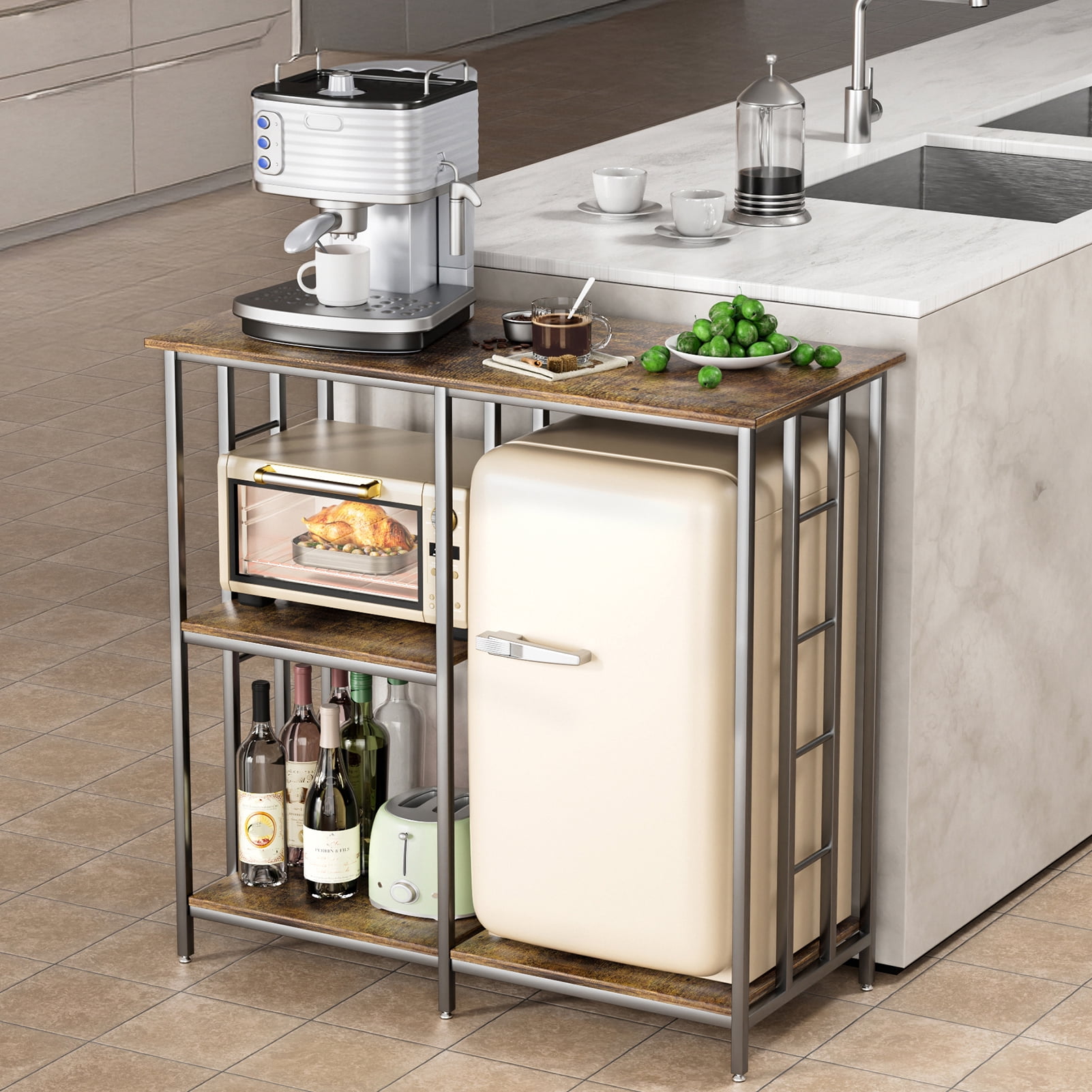 Koiauber 4-Tier Bakers Rack,Adjustable Shelves Kitchen Storage Rack,Microwave Oven Stand Table,Mini Fridge Stand for Kitchen Living Room Office