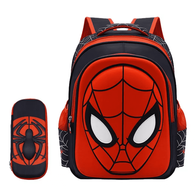 Mochila Preescolar Spider Man 3d +estuchera Negra con Rojo