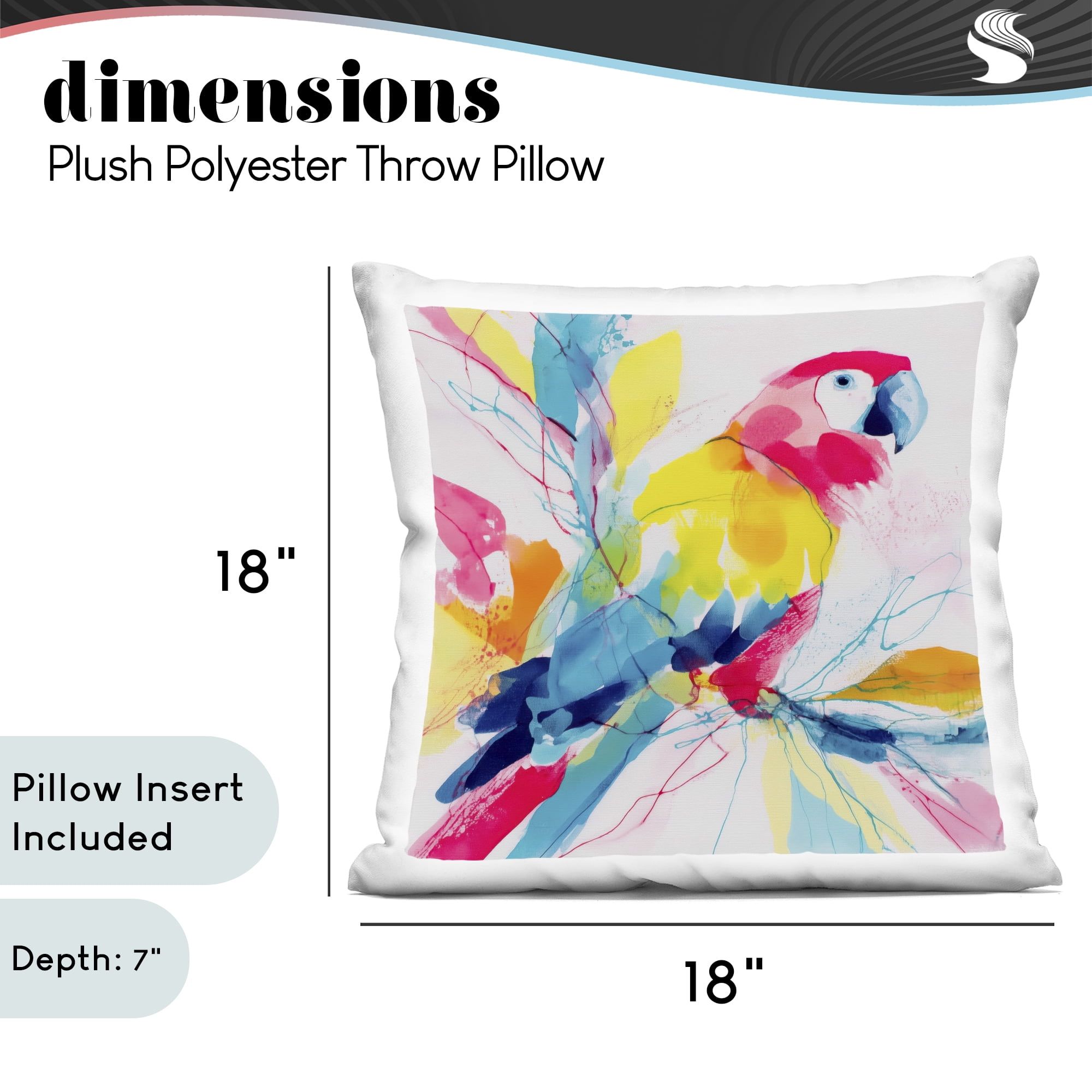 Stupell Industries Expressive Parrot in Bloom Decorative Printed Throw Pillow, design by Chromatic Storm Studio, 18 x 7 x 18