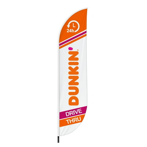 Dunkin Drive Thru Feather Flag(11.5Feetx2.5Feet) By Dreamcontroller | Outdoor Business Advertising Tall Flag | Weather-Resistant Knitted Swooper Flag | Made In Usa | Hd Print (Flag Only)