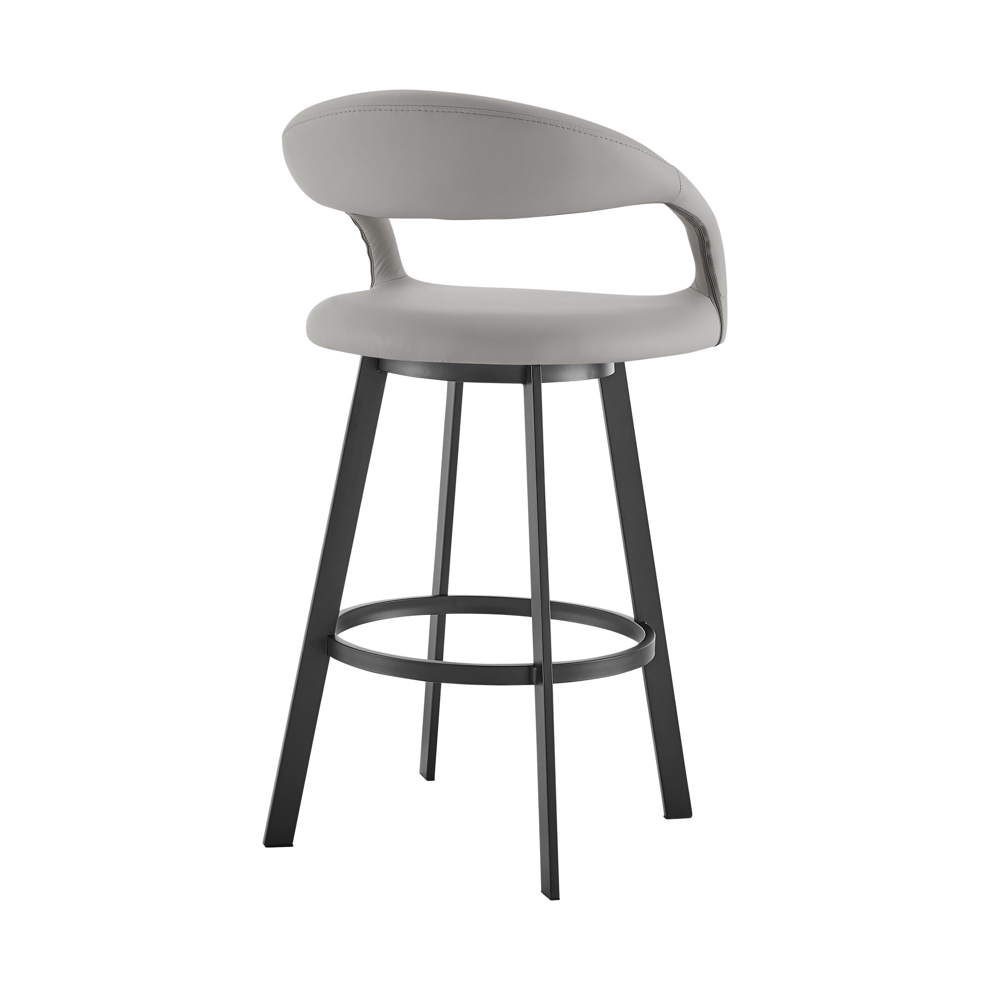 Ramona 30" Swivel Bar Stool with Matte Black Iron and Light Gray Faux Leather