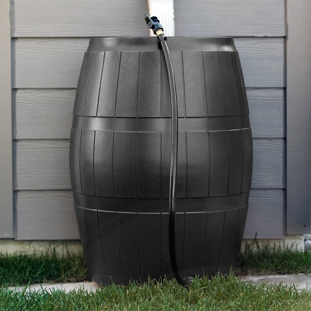 FCMP Outdoor 50-Gallon BPA Free Home Rain Water Barrel, Black (2 Pack)