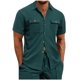 thumbnail image 2 of Blusa y camisa de manga corta con cuello vuelto para hombre, informal, de color liso, con cuello abotonado y bolsillo, blusa de poliéster para hombre, 2 of 9