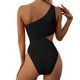 thumbnail image 4 of Traje de baño de una pieza con recorte negro para mujer Traje de baño de un hombro Trajes de baño Monokini acanalados, 4 of 4