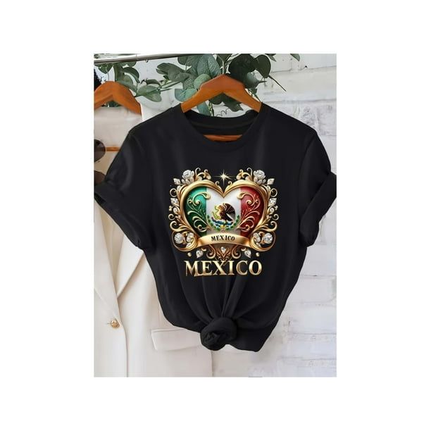 Women's Mexico Graphic Printed Casual T-Shirt Short Sleeve Round Neck Top
