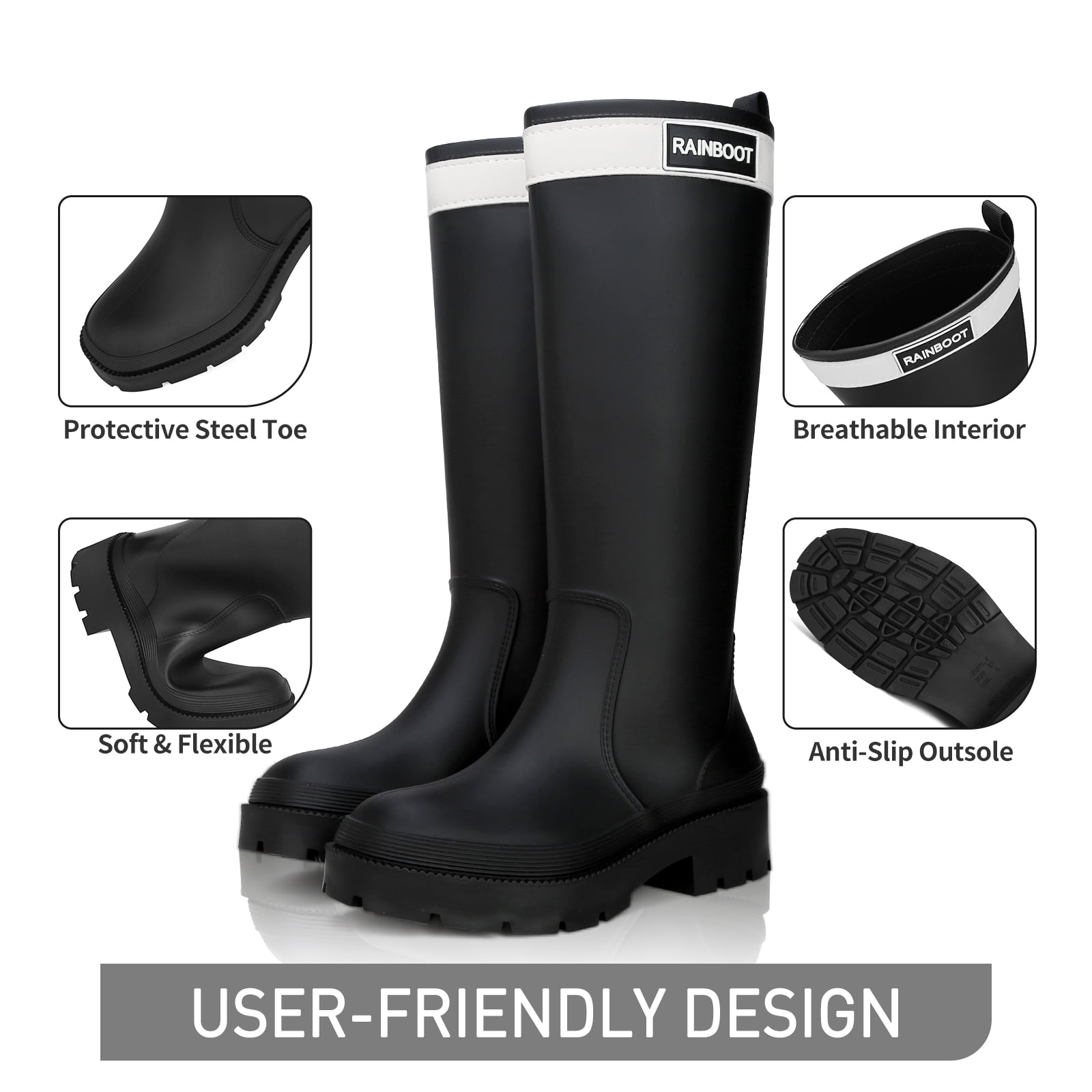 Lcamaw Rain Boots for Women,Waterproof Rubber Boots,Knee High Garden Fishing Muck Boots,Lightweight Comfortable Water Boots,Outdoor Work