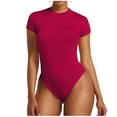 thumbnail image 2 of Pounoo Women's Bodysuits Short Sleeve Crew Neck Solid Color Slim Fit Jumpsuits Casual Daily Wear Stretchy Comfortable Bodycon Tops Gift, 2 of 6