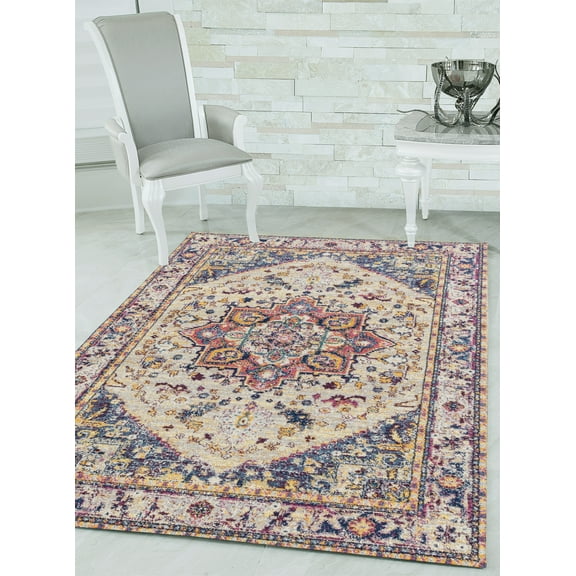 United Weavers Caledonia Zariah Farmhouse Medallion Area Rug, Cream, 5'3" x 7'2"