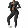thumbnail image 3 of THDHVS Workout Sets for Women,Matching Sets Women Clothing,Women 3pc Long Sleeve Workout Jumpsuit Zip Up Sweatshirts Legging Sweatpants Dark Gray XS, 3 of 6