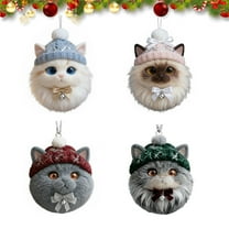 Furry Friends: Winter Cat Ornament Collection, 2D Acrylic Cute Plush-Look Holiday Cat Hanging Decoration Set, Charming Holiday Hanging Decoration, Decorations for Animal Lovers & Pet Owners ALL-4PC