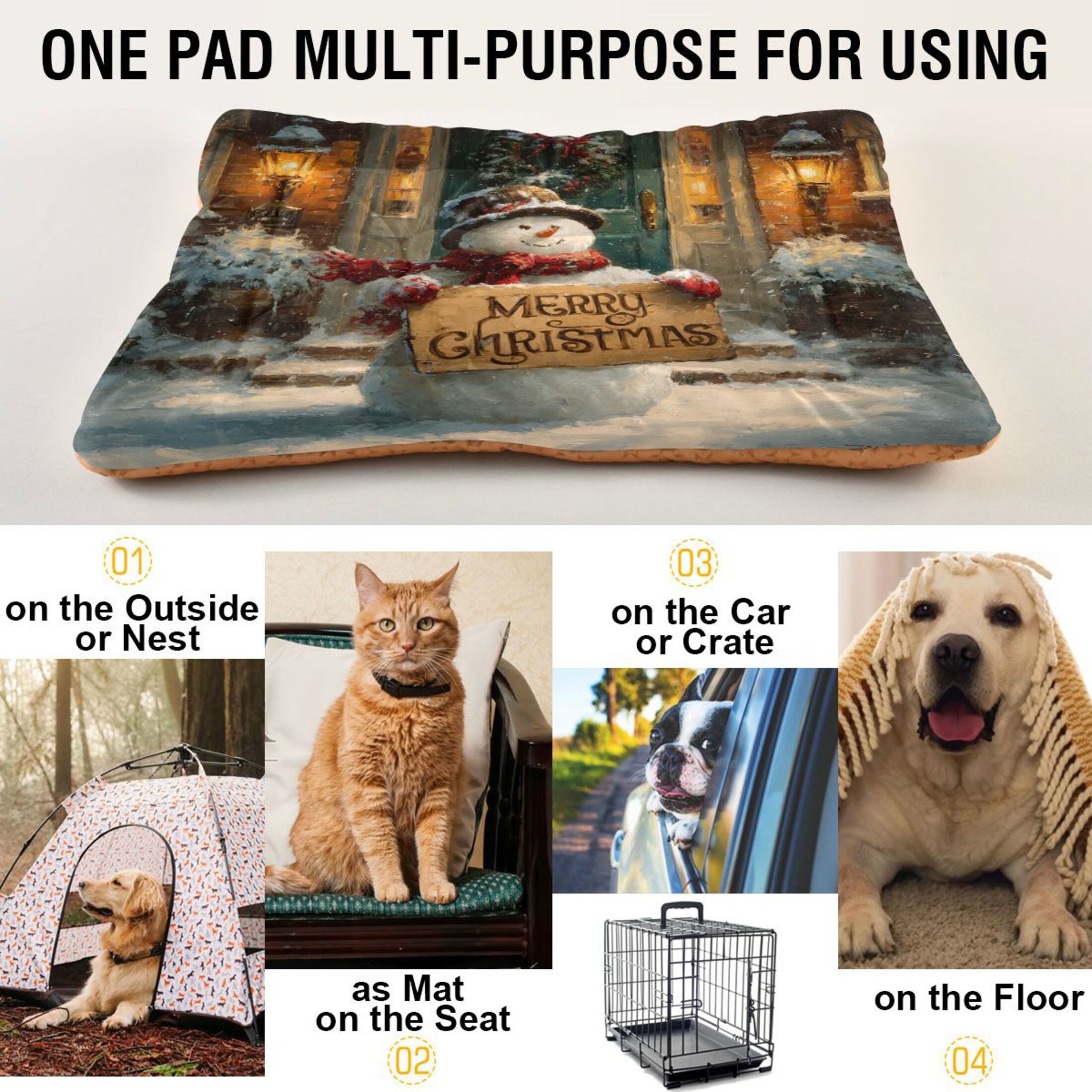 Qxltty Cute Snowman Ped Pad Wear-resistant and Hard to Bite Through Sleeping Pad for Small Medium Large Dogs Winter Pet Bed 36×24in