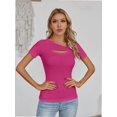 thumbnail image 5 of Womens Fashion Fall Clothes One Piece Cutout Tops short Sleeve Slim Fitted Shirts Tee Tshirts, 5 of 6