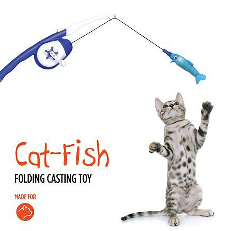 Cat Caster Fishing Pole Toy, Retractable Fishing Pole Cat Toy with Reel,  Retractable Cat Teaser Wand Toy Interactive Fishing Rod with Simulation  Fish