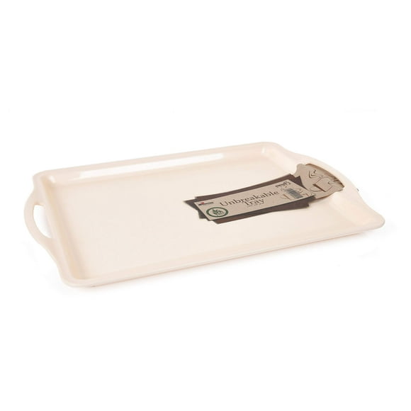 Mintra Home Durable Serving Tray - (1pk CREAM) Unbreakable Breakfast Cafeteria Fast Food Handles