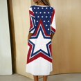 thumbnail image 4 of Women's Independence Day 250 Years Anniversary Floral and Flag Print Dress 3/4 Sleeve Button Neck Midi Dress Loose Fit Casual Patriotic Summer USA Flag Dress for Daily Wear Dark Blue L, 4 of 4