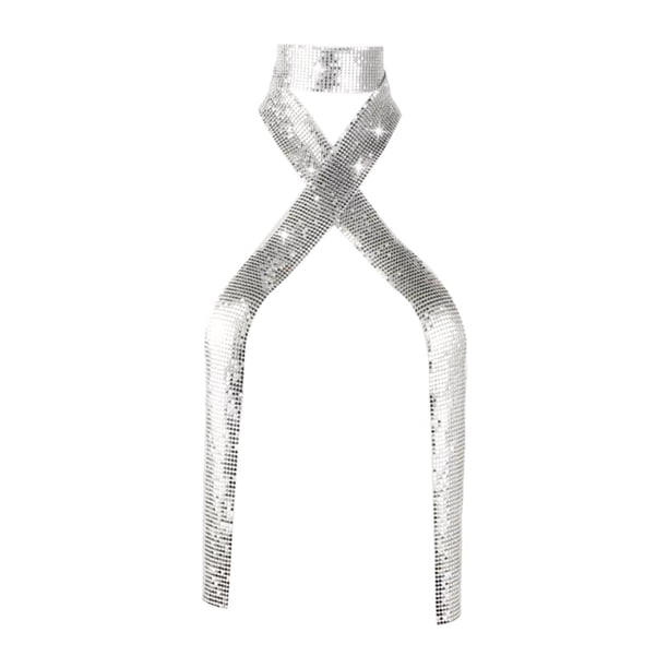 Pañuelo para el cuello con lentejuelas de metal para mujer, brillante, para cosplay Plata