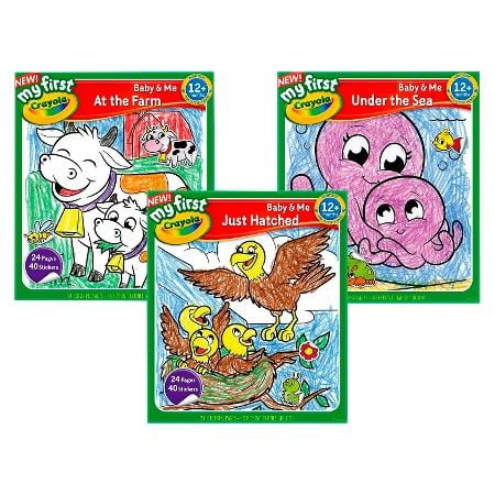 My First Crayola Set of 3 Coloring and Stickers Books: At The Farm, Under The Sea, & Just Hatched