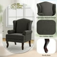 thumbnail image 3 of UIXE High Back Accent Chair for Living Room, Comfy Upholstered Arm Chair in Fabric with Retro Solid Wooden Legs, Traditional Armchair Single Sofa Reading Seat, Dark Gray, 3 of 6
