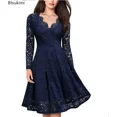 thumbnail image 5 of Vestido de encaje elegante para mujer, minivestido Vintage de manga larga con cuello en V, liso, ajustado, para fiesta y Club nocturno, 2024, 5 of 5