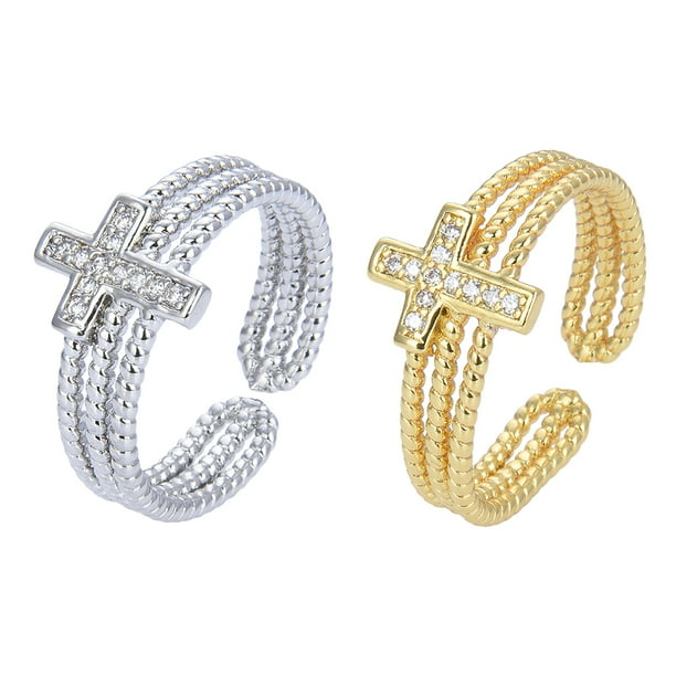 2 anillos cruzados con diamantes de imitación, anillos abiertos ajustables, anillos para dedo para mujer