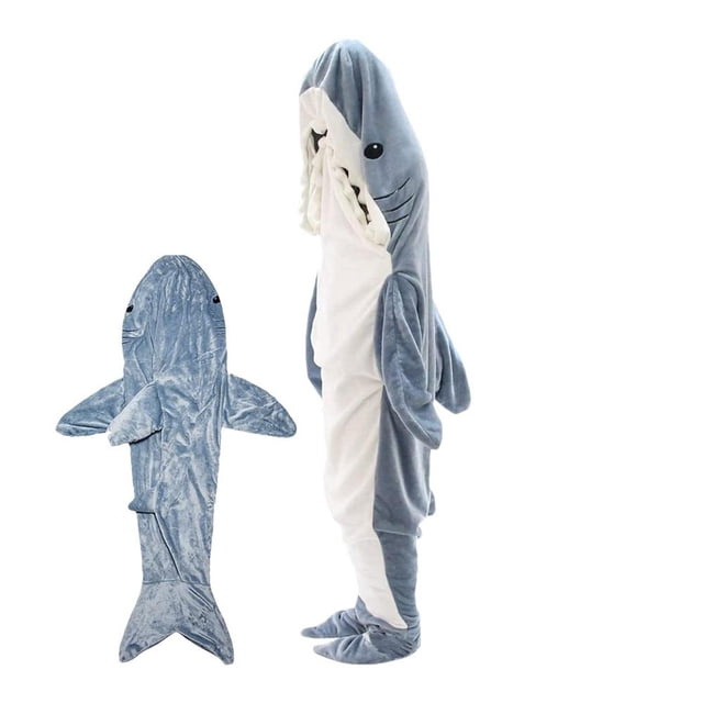 Manta de tiburón Ultra suave para niños y adultos, Sudadera con capucha, cálida, usable, aire acondicionado, chal, saco de dormir, pijamas de siesta, S-XXL Fivean unisex